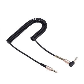 3.5mm Telescopic Audio Cable with Elbow Spring Male to Male Audio Cable with Retractable Audio L-Shaped Auxiliary Cable Compatible with Smartphones, Computers, MP3, MP4