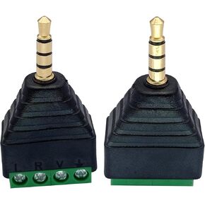 3.5mm 4 Pole Stereo TRRS Audio Video Male to 4 Screw Terminal Female Double Track Headphone AUX Balun Solderless Connector Converter Adapter 2-Pack