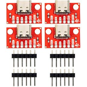 whiteeeen 4pcs USB Type C Breakout Board Red with Male Pin Header 2 CC