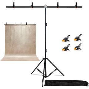 6.5 x 5ft T-Shaped Backdrop Stand with Abstract Beige 5x6.5ft Professional Photography Backdrop,Adjustable Backdrop Stand Kit with 4 Spring Clamps,Portable Handbag (2 in 1)