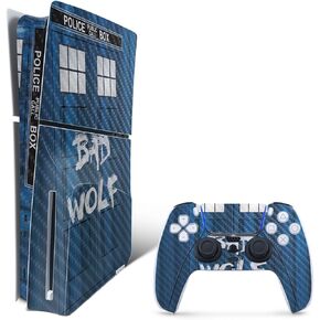 MightySkins Carbon Fiber Skin for PS5 Playstation 5 Slim Disc Edition Bundle - Time Lord Box Protective, Durable Textured Carbon Fiber Finish Easy to Apply Made in The USA