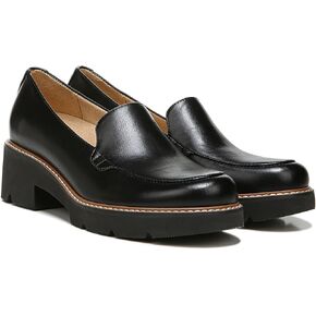 Naturalizer Womens Cabaret Slip On Lightweight Lug Heeled Loafer, Black Smooth,5.5 M