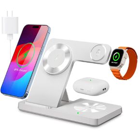 Magnetic 3 in 1 Wireless Charging Station for Magsafe iPhone 12-15 Series, Charging Station for Multiple Devices, Mag-Safe Wireless Charger Stand for Apple Watch 9/8/7/6/5/4/3/2/SE & AirPods 3/2/Pro