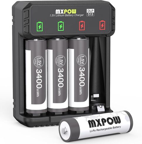 Rechargeable Batteries AA Lithium 1.5V 3400mWh,AA Lithium Rechargeable Batteries 4 Count 1500 Cycle with Smart Charger in Saudi Arabia