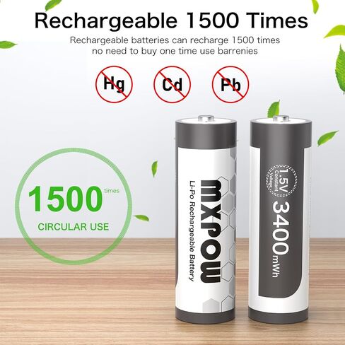 Rechargeable Batteries AA Lithium 1.5V 3400mWh,AA Lithium Rechargeable Batteries 4 Count 1500 Cycle with Smart Charger in Saudi Arabia