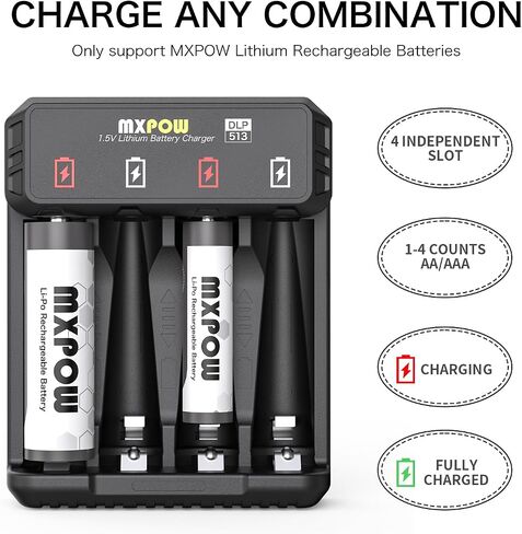 Rechargeable Batteries AA Lithium 1.5V 3400mWh,AA Lithium Rechargeable Batteries 4 Count 1500 Cycle with Smart Charger in Saudi Arabia