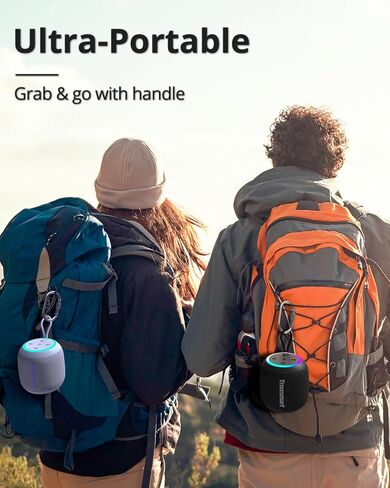 Tronsmart T7 Mini Compact Portable Bluetooth Speaker with Lights, Stereo Sound, Bluetooth 5.3, 18H Playtime, Stereo Pairing, Voice Assistant, IPX7 Waterproof Shower Speaker & Outdoor Speakers (Grey) in Kuwait