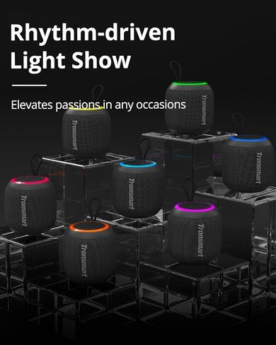 Tronsmart T7 Mini Compact Portable Bluetooth Speaker with Lights, Stereo Sound, Bluetooth 5.3, 18H Playtime, Stereo Pairing, Voice Assistant, IPX7 Waterproof Shower Speaker & Outdoor Speakers (Grey) in Kuwait