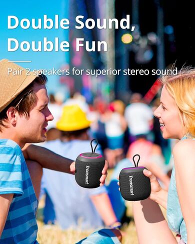 Tronsmart T7 Mini Compact Portable Bluetooth Speaker with Lights, Stereo Sound, Bluetooth 5.3, 18H Playtime, Stereo Pairing, Voice Assistant, IPX7 Waterproof Shower Speaker & Outdoor Speakers (Grey) in Kuwait