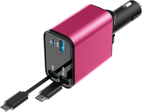 Retractable Car Charger, 4 in 1 Fast Car Phone Charger, Car Charger Adapter with 2 Retractable Cords 2.6ft & 2 USB Ports, Compatible with iPhone 15/14/13/12/11 Series, Galaxy, Pixel in Saudi Arabia