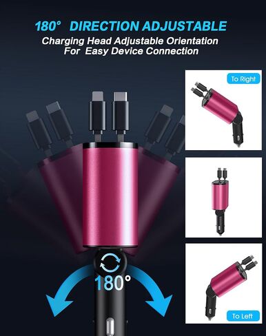 Retractable Car Charger, 4 in 1 Fast Car Phone Charger, Car Charger Adapter with 2 Retractable Cords 2.6ft & 2 USB Ports, Compatible with iPhone 15/14/13/12/11 Series, Galaxy, Pixel in Saudi Arabia