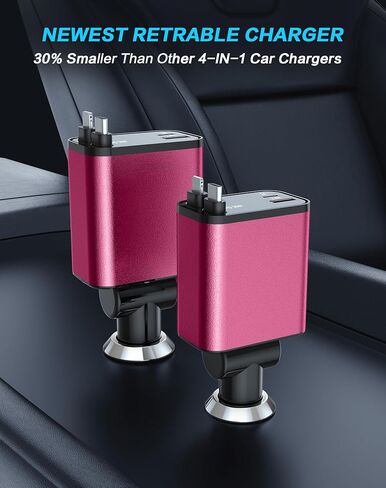 Retractable Car Charger, 4 in 1 Fast Car Phone Charger, Car Charger Adapter with 2 Retractable Cords 2.6ft & 2 USB Ports, Compatible with iPhone 15/14/13/12/11 Series, Galaxy, Pixel in Saudi Arabia