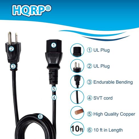 HQRP 10ft AC Power Cord Compatible with ION Block Rocker, Block Party & Live, Job Rocker, Pathfinder Explorer Bluetooth Portable Speaker System Cable Block Rocker iPA76C iPA76A iPA76S IPA23, UL Listed in Saudi Arabia