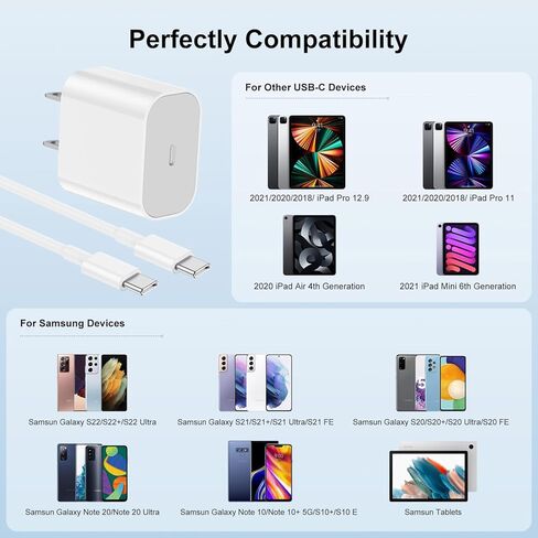 USB C Charger Fast Charging for iPad Pro for iPad Pro 12.9, 11 inch 2021/2020/2018, iPad Air 5th 10.9 inch 2022, iPad Mini 6 Generation 2021, 20W PD Charger Block with 6.6&10FT USB C to C Cable-2Pack in Kuwait