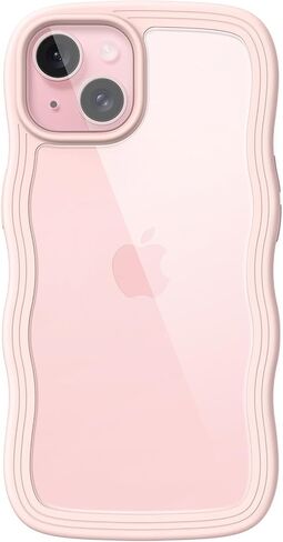 JETech Cute Case for iPhone 15 6.1-Inch, Wave Frame Curly Shape Shockproof Phone Cover for Women and Girls, Clear Hard PC Back (Black) in Saudi Arabia