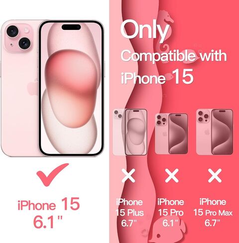JETech Cute Case for iPhone 15 6.1-Inch, Wave Frame Curly Shape Shockproof Phone Cover for Women and Girls, Clear Hard PC Back (Black) in Saudi Arabia