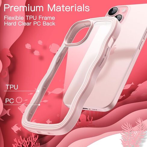 JETech Cute Case for iPhone 15 6.1-Inch, Wave Frame Curly Shape Shockproof Phone Cover for Women and Girls, Clear Hard PC Back (Black) in Saudi Arabia