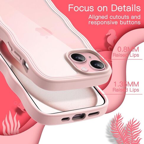 JETech Cute Case for iPhone 15 6.1-Inch, Wave Frame Curly Shape Shockproof Phone Cover for Women and Girls, Clear Hard PC Back (Black) in Saudi Arabia