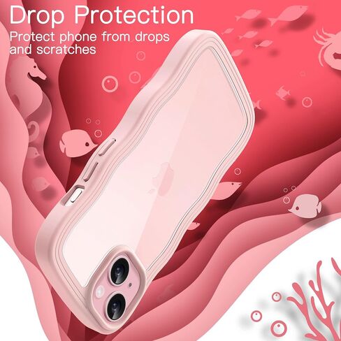 JETech Cute Case for iPhone 15 6.1-Inch, Wave Frame Curly Shape Shockproof Phone Cover for Women and Girls, Clear Hard PC Back (Black) in Saudi Arabia
