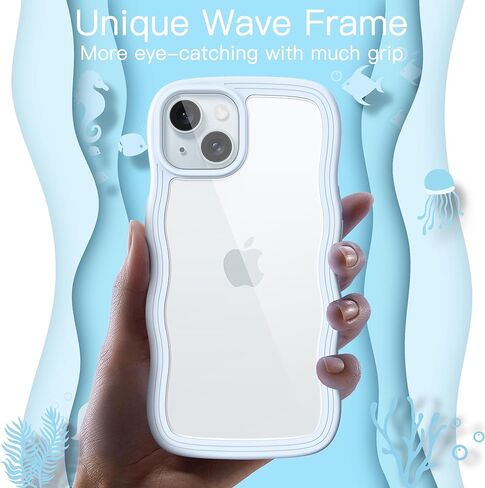JETech Cute Case for iPhone 15 6.1-Inch, Wave Frame Curly Shape Shockproof Phone Cover for Women and Girls, Clear Hard PC Back (Black) in Kuwait