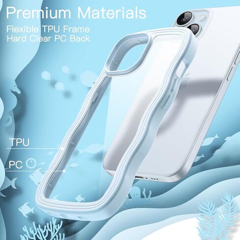 JETech Cute Case for iPhone 15 6.1-Inch, Wave Frame Curly Shape Shockproof Phone Cover for Women and Girls, Clear Hard PC Back (Black) in Kuwait