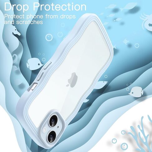 JETech Cute Case for iPhone 15 6.1-Inch, Wave Frame Curly Shape Shockproof Phone Cover for Women and Girls, Clear Hard PC Back (Black) in Kuwait