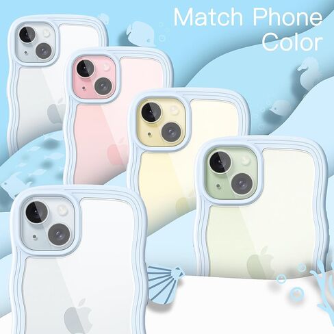 JETech Cute Case for iPhone 15 6.1-Inch, Wave Frame Curly Shape Shockproof Phone Cover for Women and Girls, Clear Hard PC Back (Black) in Kuwait