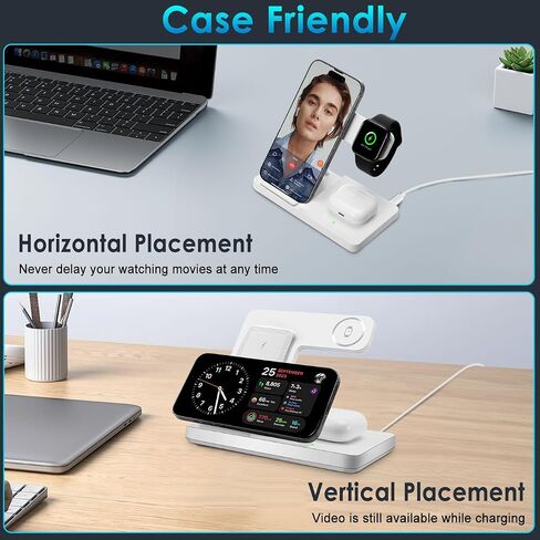 Wireless Charger, 3 in 1 Charging Station for Multi Devices, Charging Stand Dock for iPhone 8-16 Series, Apple Watch, AirPods Pro 3 2 with Adapter (White) in Kuwait