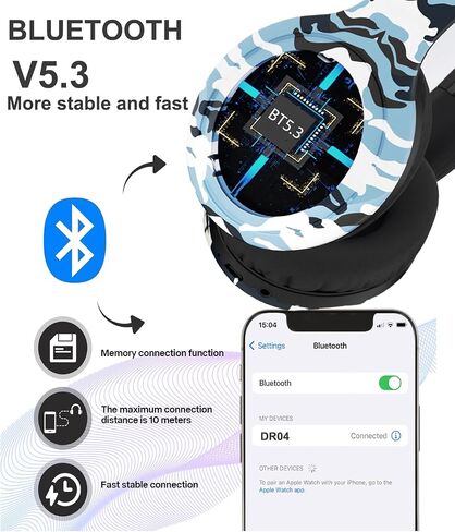 Kids Bluetooth Headphones, Kids Headphones Wireless with Built-in Mic, HD Sound, Over-Ear Foldable Bluetooth 5.3 Headsets for Boys Girls School Travel Airplane iPad Tablet (Gray) in Saudi Arabia