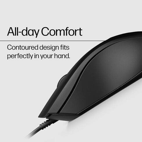 HP Wired Mouse 100 - Precise Optical Sensor with 1600 DPI - Easy USB Connection - Ambidextrous Design - 3 Button Control & Built-in Scrolling - Multi-OS Compatible (6VY96AA#ABL) in Kuwait