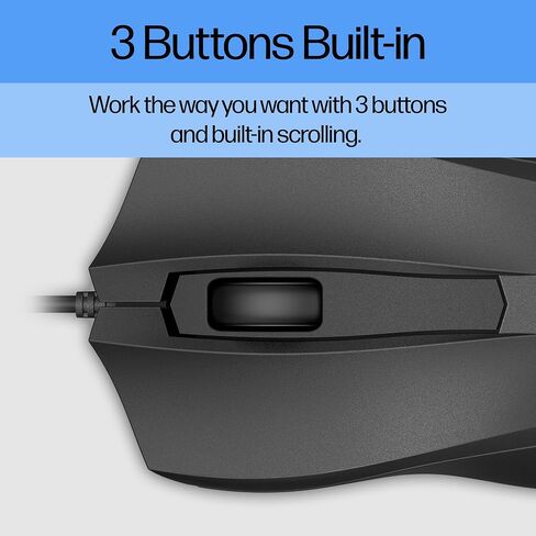 HP Wired Mouse 100 - Precise Optical Sensor with 1600 DPI - Easy USB Connection - Ambidextrous Design - 3 Button Control & Built-in Scrolling - Multi-OS Compatible (6VY96AA#ABL) in Kuwait