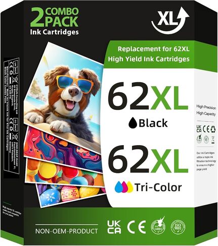 62XL Ink Cartridges Compatible for HP Ink 62 62XL Black and Color Combo Pack High Yield Printer Ink 62XL for Envy 7640 5660 5540 7645 for OfficeJet 250 200 for OfficeJet 5740 8040 Printer in Saudi Arabia