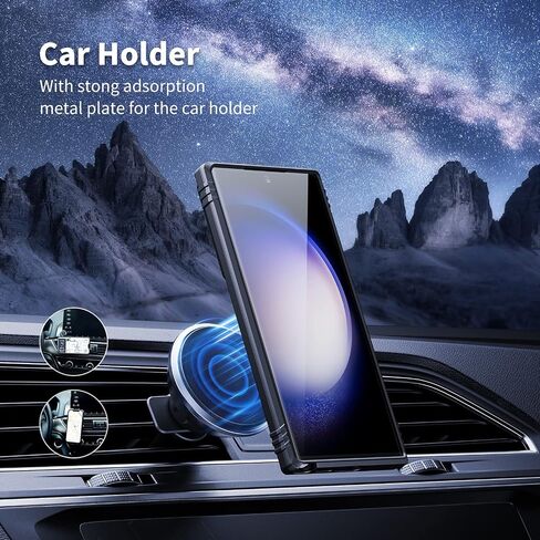 for Samsung Galaxy S23 Case - Shockproof Cases for S23 5G - Built-in Slide Anti-Scratch Camera Lens Cover - Integrated Magnetic 360 Degree Rotating Ring Kickstand,6.1 Inch,Black in Kuwait