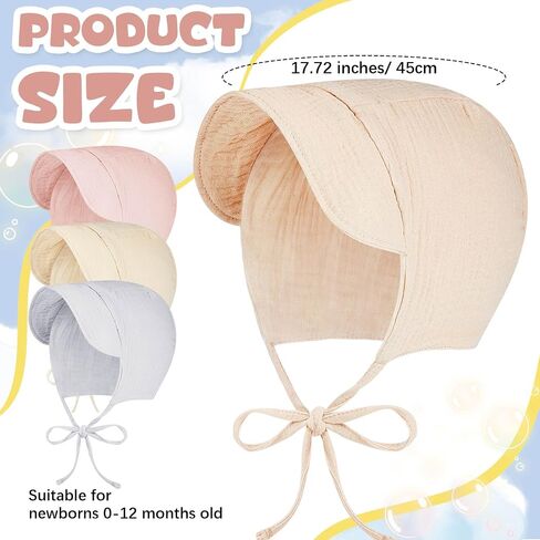 4 Pcs Baby Hat Muslim Sun Bonnet Baby Boys' Baby Girls' Hats 0-12mounths Caps Infant Boys Girls Beanie Caps for Baby Showers Birthday Parties Outdoor Sun Protection in Saudi Arabia