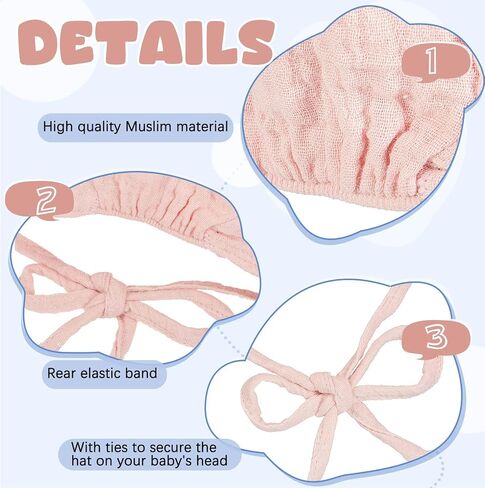 4 Pcs Baby Hat Muslim Sun Bonnet Baby Boys' Baby Girls' Hats 0-12mounths Caps Infant Boys Girls Beanie Caps for Baby Showers Birthday Parties Outdoor Sun Protection in Saudi Arabia