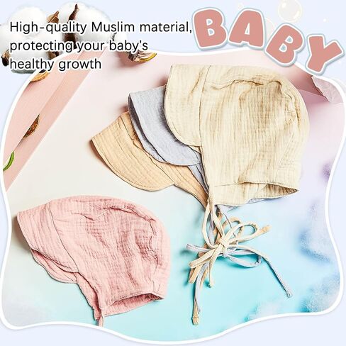 4 Pcs Baby Hat Muslim Sun Bonnet Baby Boys' Baby Girls' Hats 0-12mounths Caps Infant Boys Girls Beanie Caps for Baby Showers Birthday Parties Outdoor Sun Protection in Saudi Arabia