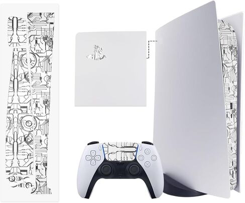 PS5 Console Skin, Disk Version Host Middle Strip Sticker, Console Center Part Protection Strip Film, PS5 Middle Sticker Accessories Durable Scratch Resistant (Cyberpunk White) in Saudi Arabia