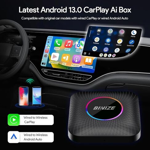 Binize Carplay AI Box Wireless Carplay Wireless Android auto,Android 13 Ai Box,Android Auto Ai Box Only Support OEM Wired CarPlay/Android Auto (8G+128G) in Saudi Arabia