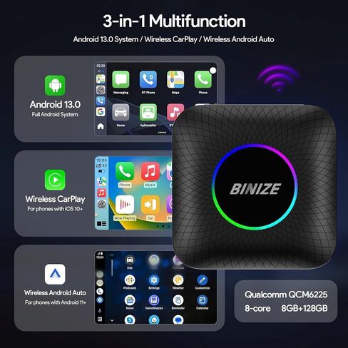 Binize Carplay AI Box Wireless Carplay Wireless Android auto,Android 13 Ai Box,Android Auto Ai Box Only Support OEM Wired CarPlay/Android Auto (8G+128G) in Saudi Arabia