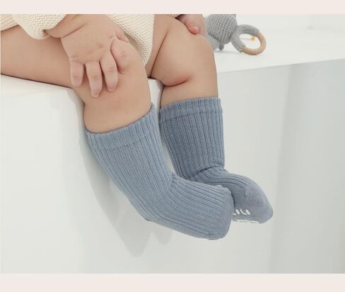 QandSweet Baby Boy Combed Cotton Socks Toddler Crew Sock Non-Skid for Newborn Infant Childrens in Kuwait