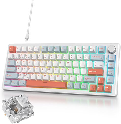 75% Mechanical Keyboard with Volumn Knob, Gasket Hot Swappable RGB Gaming Keyboard, Wired Custom Keyboard with Red Switch, 82 Keys Compact Creamy Keyboard (82 Green White) in Kuwait