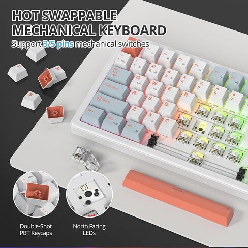 75% Mechanical Keyboard with Volumn Knob, Gasket Hot Swappable RGB Gaming Keyboard, Wired Custom Keyboard with Red Switch, 82 Keys Compact Creamy Keyboard (82 Green White) in Kuwait