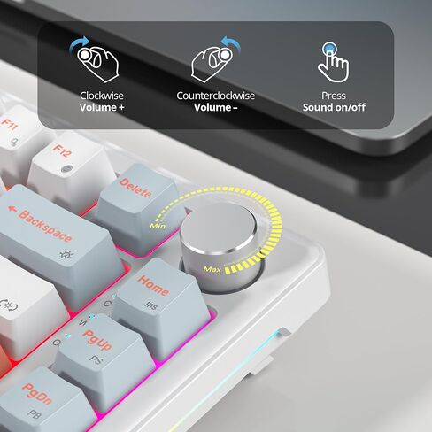 75% Mechanical Keyboard with Volumn Knob, Gasket Hot Swappable RGB Gaming Keyboard, Wired Custom Keyboard with Red Switch, 82 Keys Compact Creamy Keyboard (82 Green White) in Kuwait