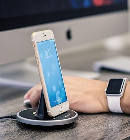 حامل شحن iPhone مغلف [معتمد من Apple MFi] شاحن Lightning Dock غير لاسلكي لهاتف iPhone 7/8 Plus X XR XS Max وiPhone 11 و12 و13 و14 Pro Max (متوافق مع الشحن/المزامنة السلكية) in Saudi Arabia