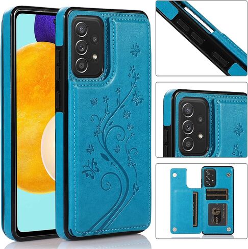 Phone Case for Samsung Galaxy A53 5G 2022 with Tempered Glass Screen Protector Card Holder Wallet Cover Stand Flip Leather Cell Accessories Gaxaly A53 G5 Galaxies 53A SM A536U Cases Women Men Blue in Kuwait