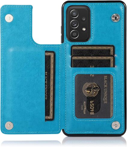 Phone Case for Samsung Galaxy A53 5G 2022 with Tempered Glass Screen Protector Card Holder Wallet Cover Stand Flip Leather Cell Accessories Gaxaly A53 G5 Galaxies 53A SM A536U Cases Women Men Blue in Kuwait