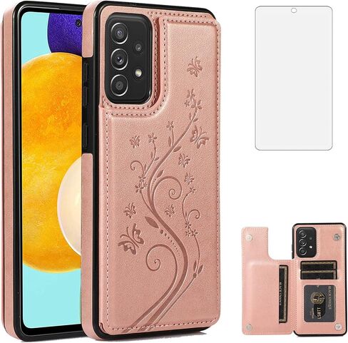 Phone Case for Samsung Galaxy A53 5G 2022 with Tempered Glass Screen Protector Card Holder Wallet Cover Stand Flip Leather Cell Accessories Gaxaly A53 G5 Galaxies 53A SM A536U Cases Women Men Blue in Kuwait