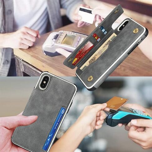 iCoverCase iPhone Xs Max Wallet Case with Card Slots, Wrist Strap & PU Leather Kickstand - Shockproof Cover 6.5" (Gray) in Saudi Arabia