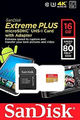 SanDisk Extreme Plus 16GB MicroSDHC UHS-I Memory Card Speed Up To 80MB/s With Adapter- SDSDQX-016G-U46A (Older Version) in Saudi Arabia