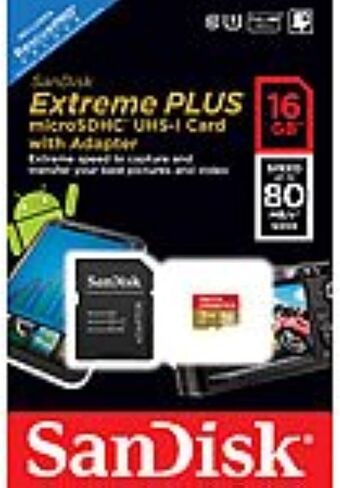 SanDisk Extreme Plus 16GB MicroSDHC UHS-I Memory Card Speed Up To 80MB/s With Adapter- SDSDQX-016G-U46A (Older Version) in Saudi Arabia
